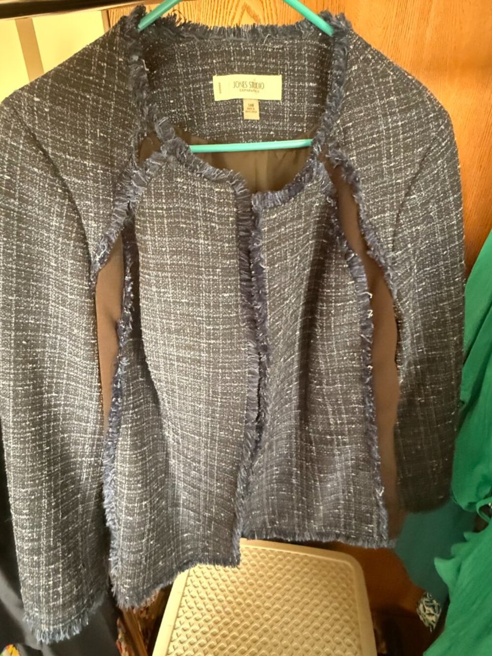 Jones Studio Separates 14W Navy Blue Tweed Fringe Edge Jacket